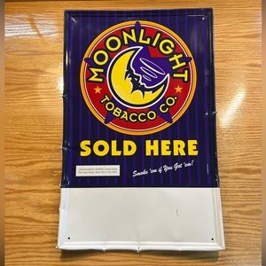 Vintage 90s Moonlight Tobacco Co. 1996 Advertising Metal Store Display Sign 27”